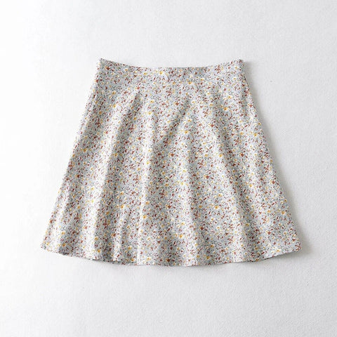 Geumxl Summer Women Chiffon Contrast color Floral Print Mini Skirt Vintage A-Line Short Skirts Side Zipper