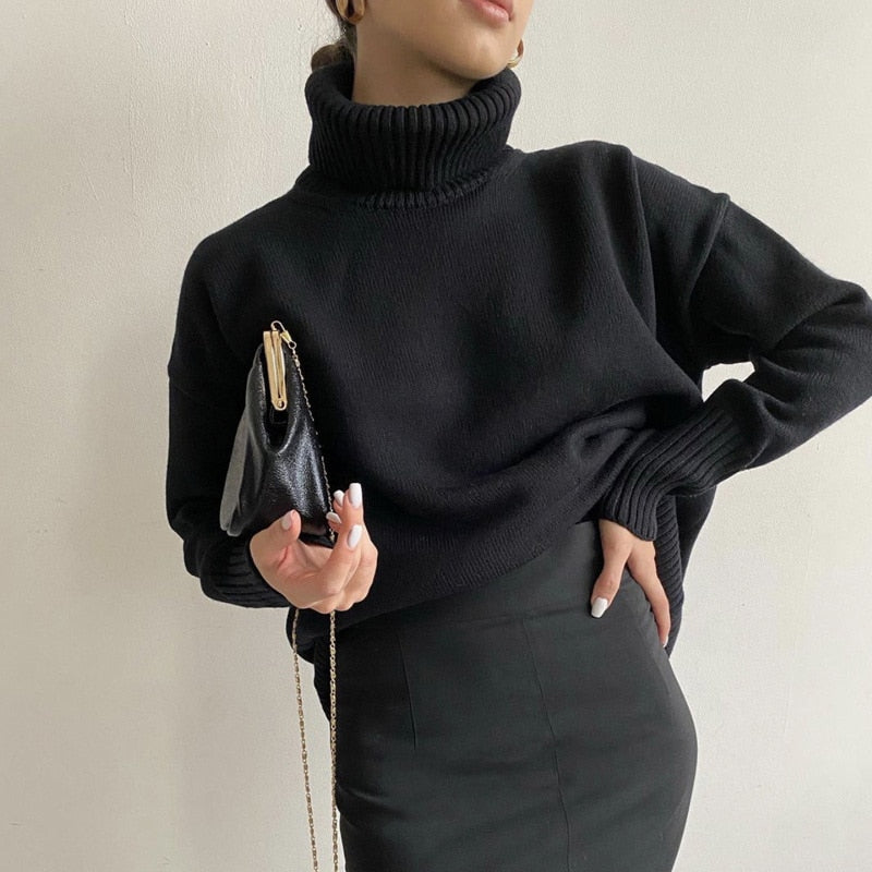 Geumxl Cashmere Oversized Sweater Women Turtleneck Long Sleeve Winter Thick Jumper Female Loose Warm Knitted Ladies Sweaters Knitwear
