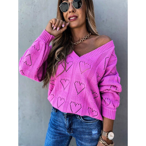 Geumxl White Long Sleeve Pullovers Women Sweaters Vintage Sweet Heart V Neck 2022 Boho Spring Autumn Warm Knitted Casual Tops