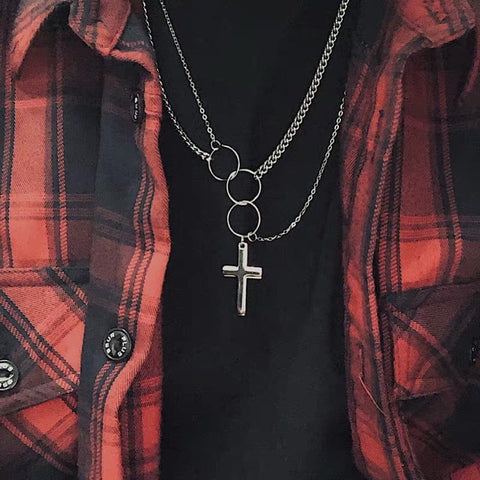 Geumxl 2023 New Personality Cross Square Metal Multilayer Hip Hop Long Chain Cool Simple Necklace For Women Men Jewelry Gifts