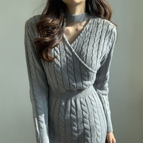 Geumxl Vintage Split Sweater Woman Dress Winter Clothes Knitting Dresses For Women Autumn Warm Casual Pollover 2022 Solid Thick Korean