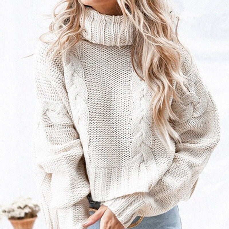 Geumxl Thick Turtleneck Crop Sweater Women Pullover Autumn Winter 2023 Solid White Oversized Long Sleeve Casual Kintted Jumper