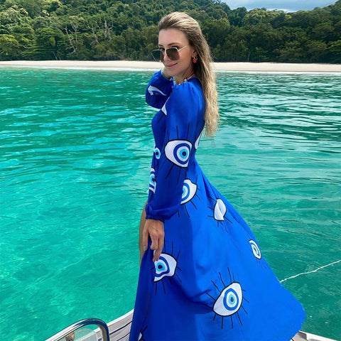 Soft Fabric Wrinkle-free Blue Eyes Chiffon Belted Summer Beach Dress Tunic Sexy Short Sleeve Women Beachwear Wrap Dresses D3