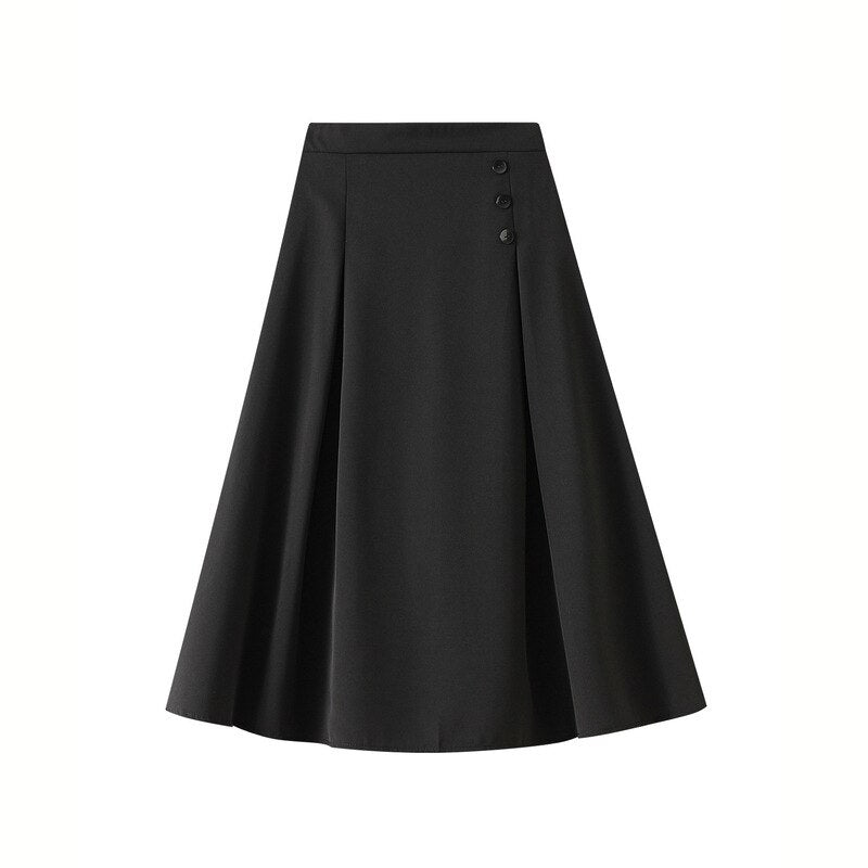 Geumxl Solid Color High Waist Vintage A-line Skirt Women Summer 2021 Elegant Fashion Korean Soft Skirts Lady Chic Skirt Female
