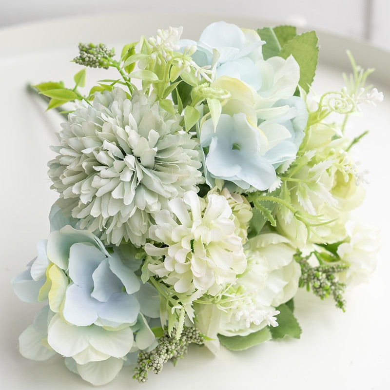 Hydrangea Artificial Flowers Peony Bouquet Silk Ball Blooming Fake Flower Wedding Centerpieces Stage Home Table Decoration Blue