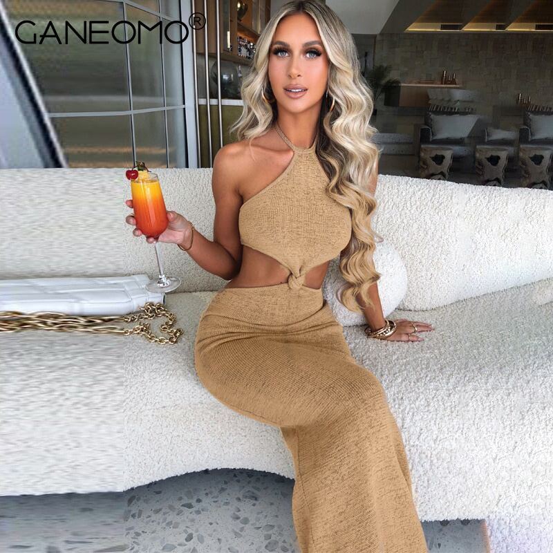 Graduation gifts Elegant Halter Cut Out Bodycon Maxi Dress Women Sexy Backless Beach Party Club Long Dresses Summer White Black Vacation Outfits