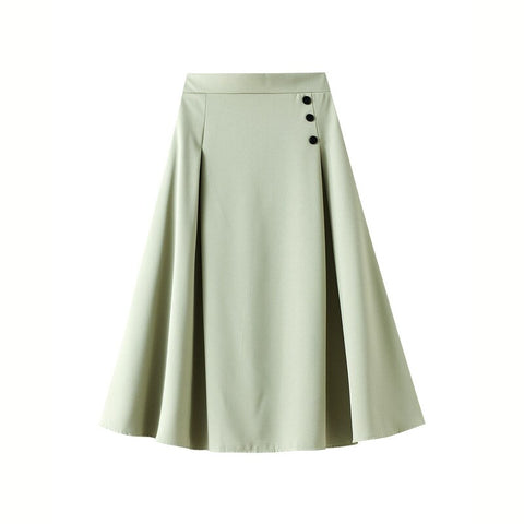 Geumxl Solid Color High Waist Vintage A-line Skirt Women Summer 2021 Elegant Fashion Korean Soft Skirts Lady Chic Skirt Female