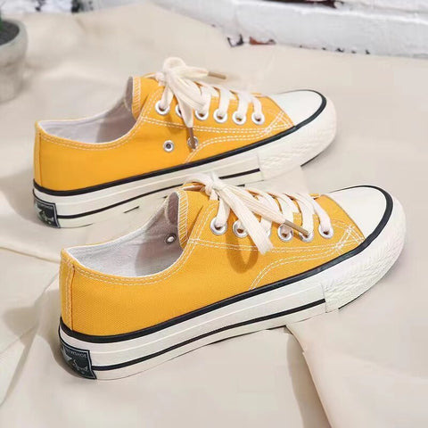 Geumxl-  2024 New Korean Style Ulzzang Daisy Canvas Shoes For Women 45 White Black Yellow Green Purple Color Sneakers Women