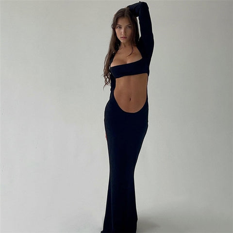 Geumxl Elegant Fashion Sexy Cut Out Maxi Dress Women Spring Autumn Outfits Club Party Long Sleeve Backless Skinny Dresses