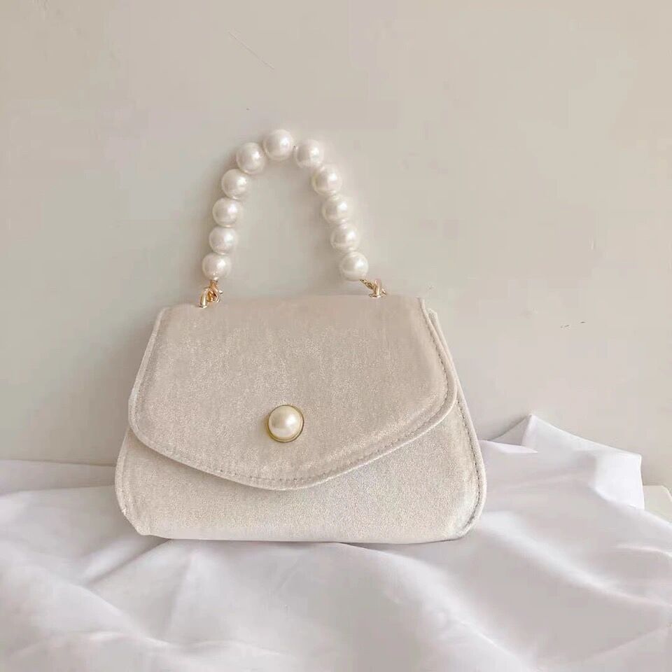 Vintage Small Square Shoulder Bag for Women Pearl Chain Ladies Tote Handbags Evening Clutch Purse Fashion Female Crossbody Bags