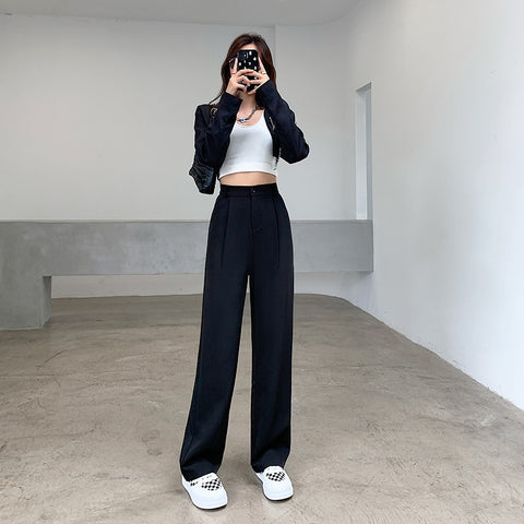 Geumxl Graduation Gifts High Waist Drooping Suit Pants For Women Cool Boyfriend Pants 2022 Autumn Casual Fashion Pants Straight Wide Leg Trousers 16344