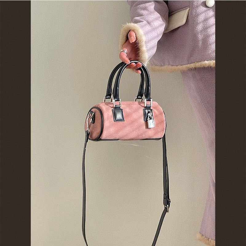 Geumxl Fashion Women's Lock Cylinder Shoulder Bag Matte Leather Female Pillow Crossbody Bags Cute Pink Ladies Small Clutch Handbags