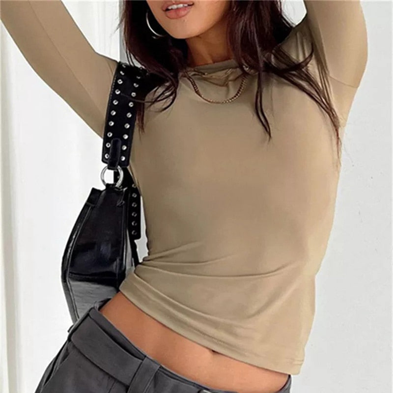 Geumxl Women Long Sleeve T-Shirts Spring Autumn Slim Fit Casual Pullovers Female Streetwear O Neck Base Tops Tees Y2K Clothes T Shirt