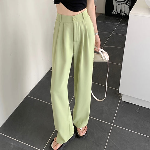 Geumxl New Straight Wide Leg Women's Pants Korean Style High Waist Pants for Women Solid Color Loose Suit Trousers Female