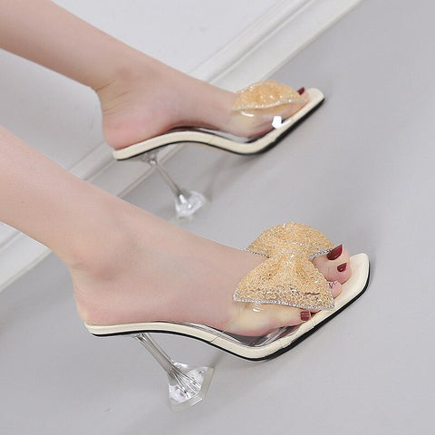 Geumxl Summer Women Pumps Sandals PVC Jelly Slippers Open Toe High Heels Women Transparent Perspex Slippers Shoes Heel Sandals