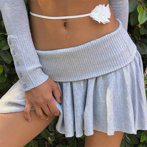 Geumxl Knit Two Piece Sets Dress Outfits Summer Knitted Pullover Crop Top And Low Waist Mini Pleated Skirt Set New Dress Sets