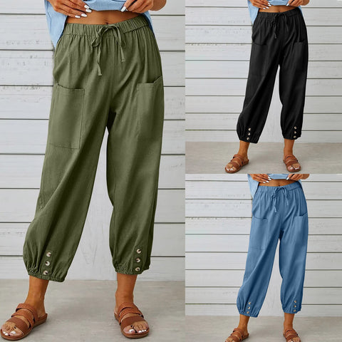 Back to School Fashion Ladies Wide Leg Cropped Pants Ankle-Length Summer Pockets Wide Leg Trousers Comfortable Solid Color for Outdoor Vacation