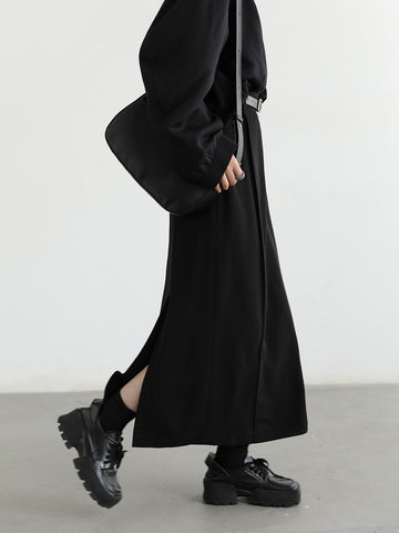 Geumxl Women's Skirts Loose High Waist Pleated Straight Tube Skirt Slit Black Female Clothes Office Lady Autumn Winter 2023