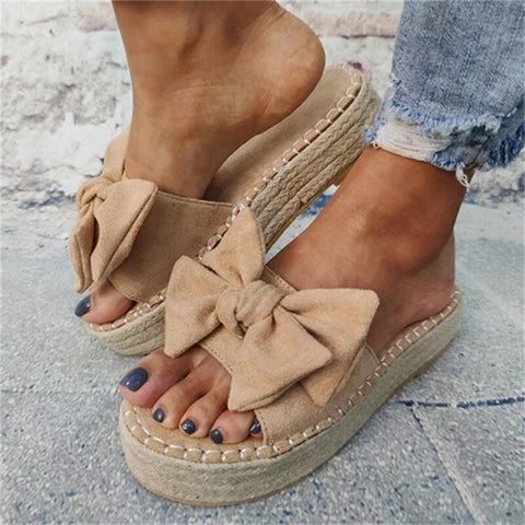 Geumxl Women Slippers Casual Beach Sandals Party Peep Toe Female Sandals Cute Butterfly-Knot Flats Flip Flop Shoes Zapatillas Mujer
