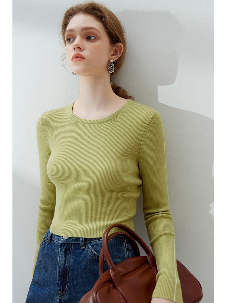 Geumxl Casual Style Wild Short-line Long-sleeved Sweater Pullover for Women 2023 Autumn New Contrasting Bottom Shirt Female