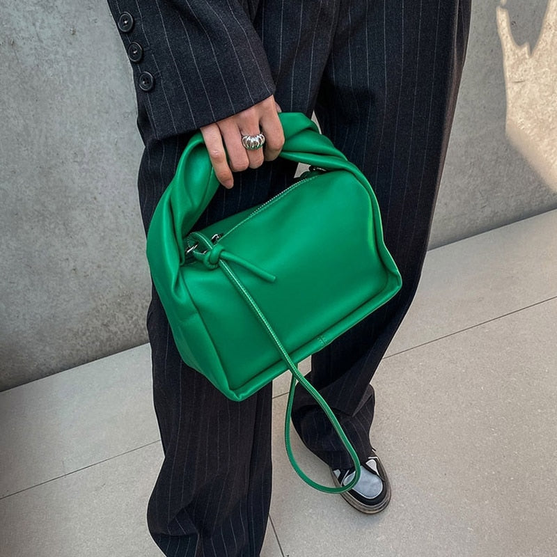 Geumxl Fashion Design Women's Fold Handle Shoulder Bags PU Leather Ladies Clutch Purse Handbags Female Green Crossbody Messenger Bag