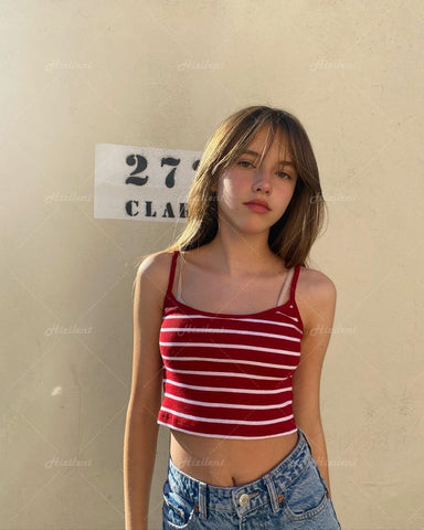 Style Vintage Strappy Y2K Halter Crop Top Women Stripe Summer 90S Backless Tops Tees Ladies Fashion Fitness Camisole Party