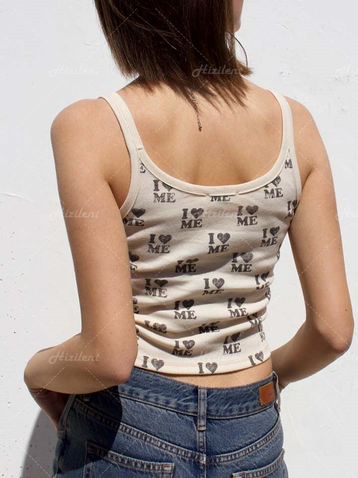 Sexy Club Y2K Women Suspenders Crop Tops 90S Summer Crop Top Camis Khaki Sleeveles Human I Love NY Maiden Printed Tight Clothing
