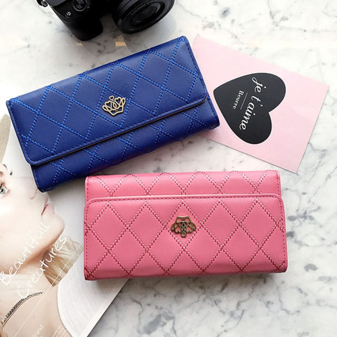 Geumxl Luxury Long Women's Wallet Lady Clutch Leather Lingge Hasp Female Wallets Card Holder Phone Bag Money Coin Pocket Ladies Purses