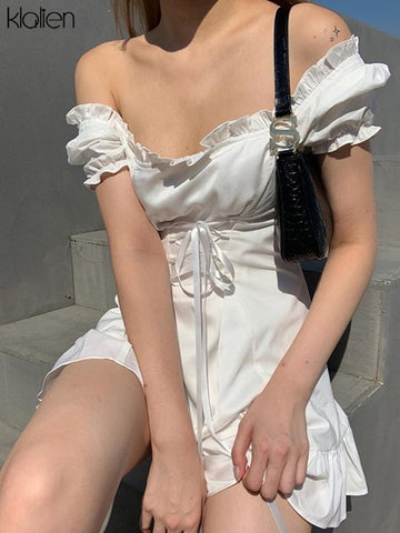 Fashion Elegant Bow White Female Mini Dress Summer Party Birthday Festival Cute Sexy French Romantic Silk Dress Women