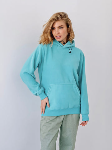Geumxl Solid Color Textured Fleece Hoodie Soft Warm Pullover Basic Casual Minimalist Aesthetic Oversize Sweatshirt Fall/Winter Women