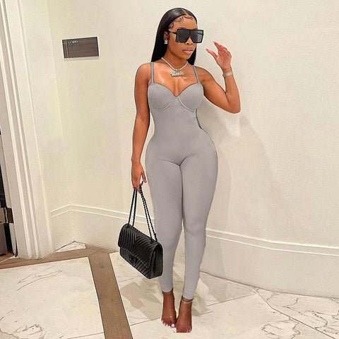 Sexy Strapless Jumpsuit Women Hipster Solid Popular Baddie Style Camisole One Piece Sheath Slim Body-Shaping Club Wear