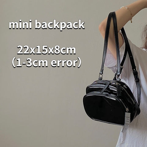 Niche Design Women's Small Backpack Patent Leather Girls Student Shoulder Bags Cute Solid Color Female Travel Tote Handbags