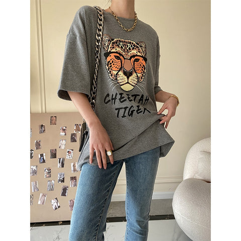 Geumxl Vintage Oversized Tiger Graphic T Shirts Women Korean Harajuku Fashion Style Tee Shirt Y2k Streetwear Tops T-shirts For Women