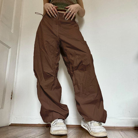 Geumxl Y2K Cargo Pants Women Drawstring Low Waist Loose Wide Leg Sweatpants Vintage Hippie Casual Streetwear Oversized Baggy Trousers