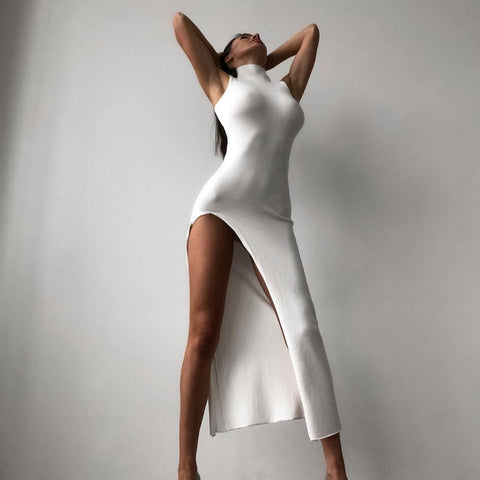 Geumxl Fashion Round Neck Sleeveless Slim Split Skirt Summer Dress Sexi Night Dresses Hot