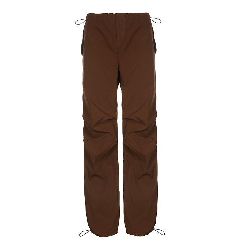Geumxl Y2K Streetwear Drawstring Cargo Parachute Pants Hippie Harajuku Loose Draped Low Waist Tech Sporty Trousers Oversize