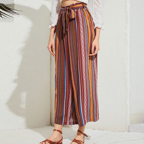 Geumxl Wide Leg Pant Loose Fit Women Ladies Casual Long Pants Vertical Striped Colorful Trousers Beach Vacation Womens Pants