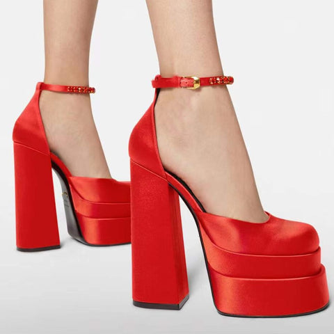 New Women's Sandals Chunky Heels Platform Comfort Fashion Elegant Rhinestones Wedding Mary Janes Shoes Sandale Femme Luxe