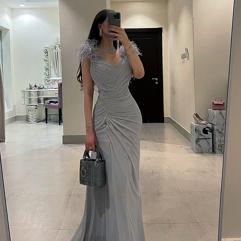 Geumxl elegant Feather Y2K Clothes Sleeveless Backless Side Slit Bodycon Maxi Dresses For Women 2023 Club Party Evening