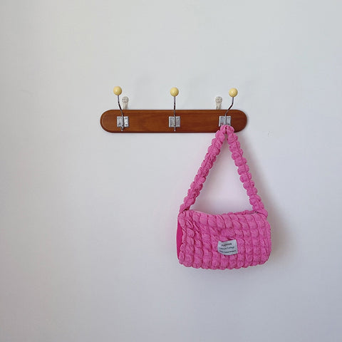 Geumxl Pleated Fabric Children's Bucket Shoulder Bag Fashion Parent-Child Small Messenger Bags Lovely Baby Girls Underarm Bag Handbags