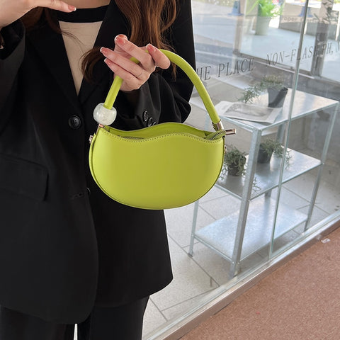 Geumxl Fashion Designer Women Small Shoulder Bag PU Leather Ladies Round Crossbody Bags Candy Color Female Beaded Handle Handbags