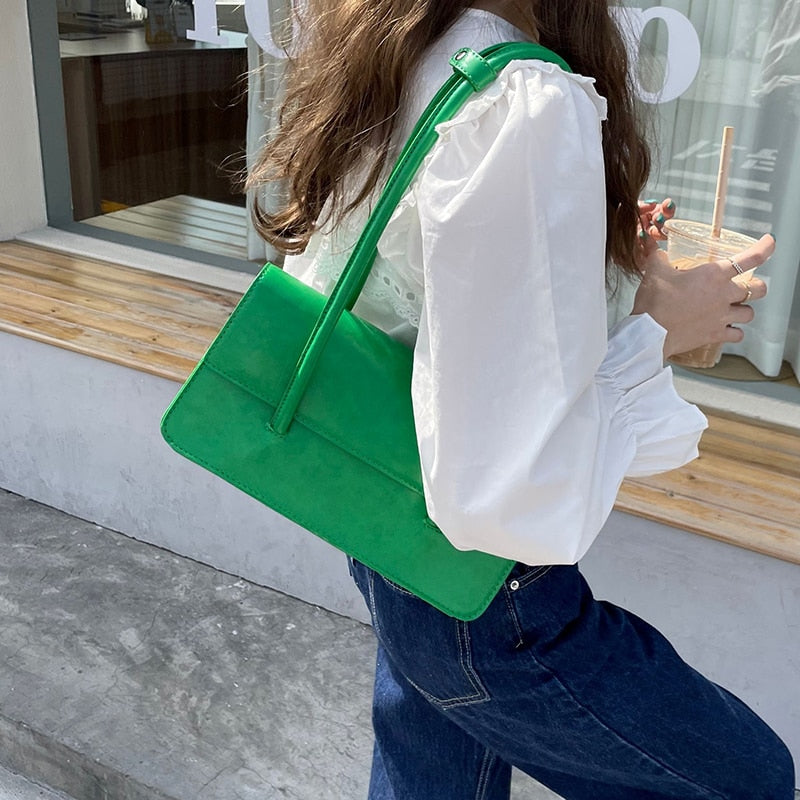 Fashion Women Small Tote Shoulder Bag Retro Design Ladies Clutch Purse Handbags Solid Color PU Leather Female Underarm Bags