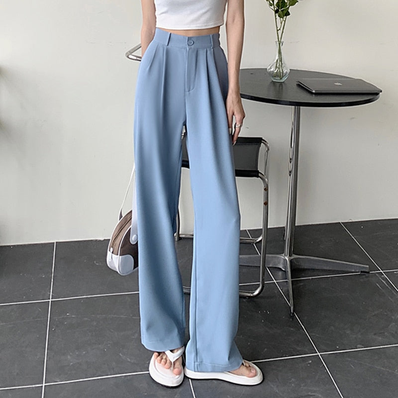 Geumxl New Straight Wide Leg Women's Pants Korean Style High Waist Pants for Women Solid Color Loose Suit Trousers Female