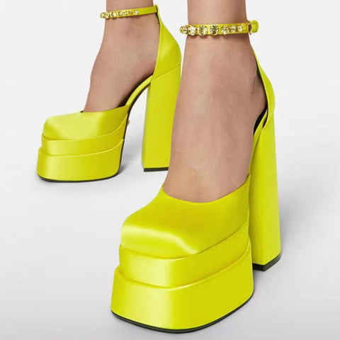 New Women's Sandals Chunky Heels Platform Comfort Fashion Elegant Rhinestones Wedding Mary Janes Shoes Sandale Femme Luxe