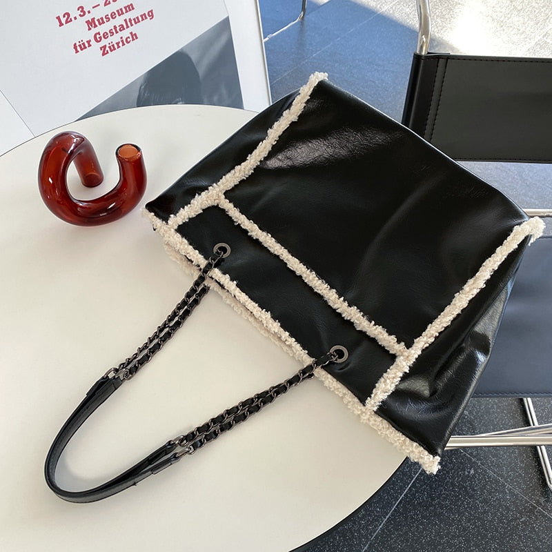 Geumxl Luxury Design Women's Purse Handbags Large Capacity Solid Color Ladies Tote Shoulder Bags Chain Strap Female Plush Underarm Bag