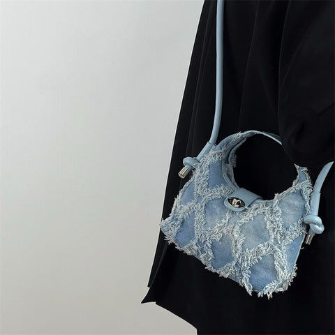 Geumxl Retro Denim Women's Hobos Shoulder Bag Fashion Design Ladies Tassel Messenger Bags Simple Female Small Clutch Purse Handbags