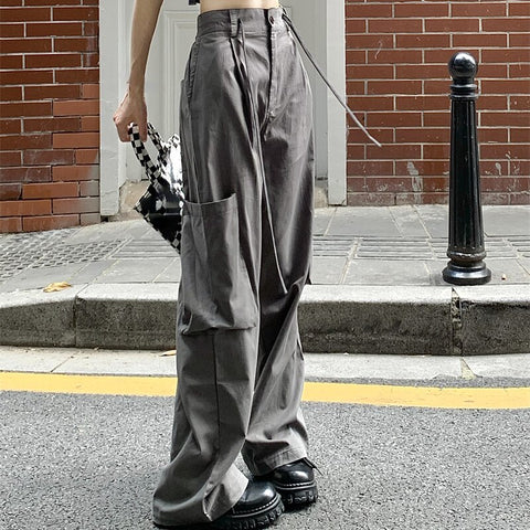Back to School Streetwear Baggy Jeans Woman Wide Leg Drawstring Cargo Pants Vintage Korean Style Denim Trousers High Waist 2022 Summer Casual