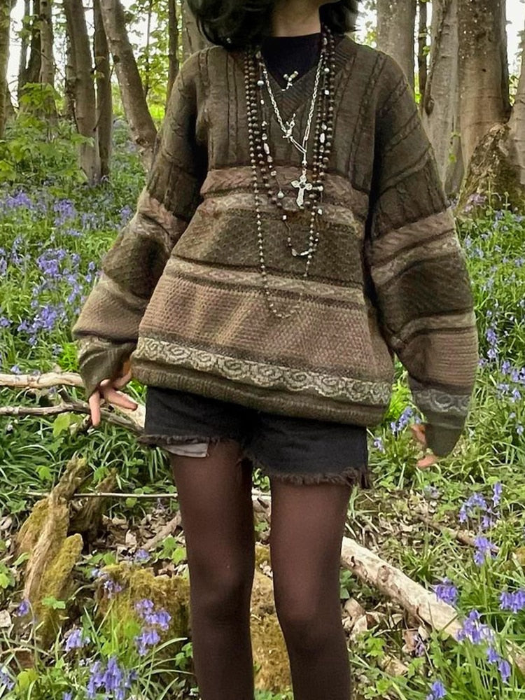 Geumxl Vintage Grunge Fairycore Oversize Sweater Female Y2K Aesthetic