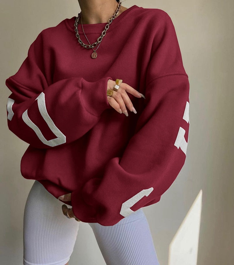 Geumxl Casual Letter Print Sweatshirt Woman Winter Autumn Long Sleeve Tops O Neck Harajuku Oversize Hoodies Y2K Clothes Female Pullover