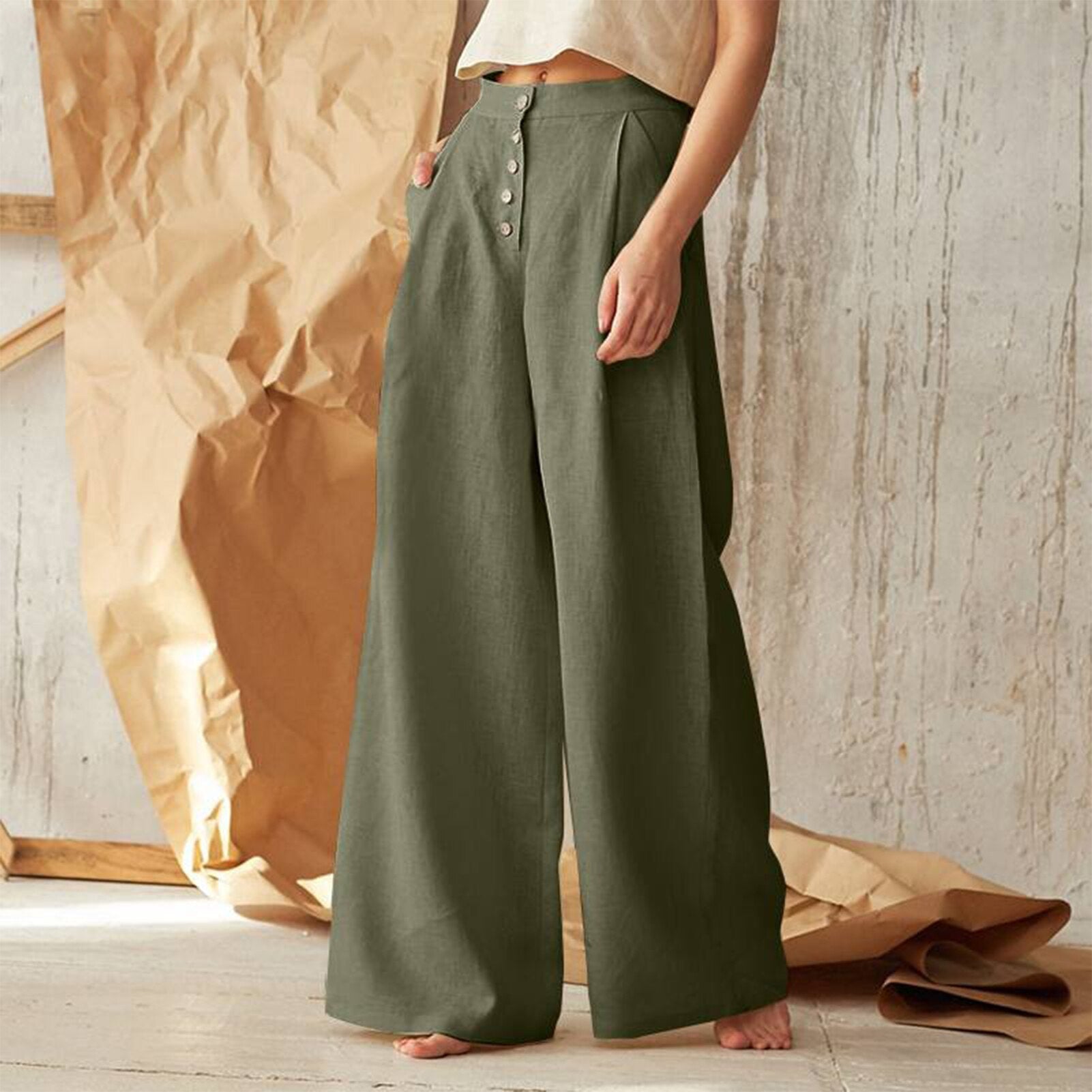 Back to School Women Solid Sweatpants Casual Cotton Ladies Trousers High Waist Fashion Simple with Pockets Buttons Loose Pantalones